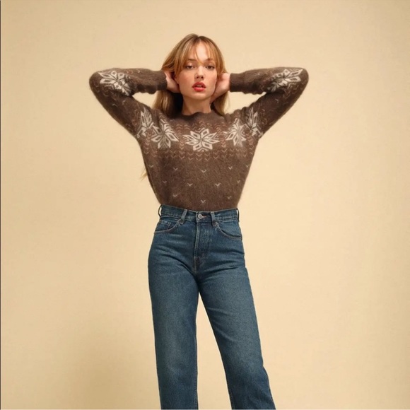 Rouje Tia Sweater Jumper Brown White Snowflake Size 36 US 4 - Picture 7 of 8